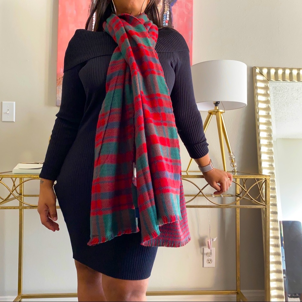 Charter Club Red Plaid and Houndstooth Scarf